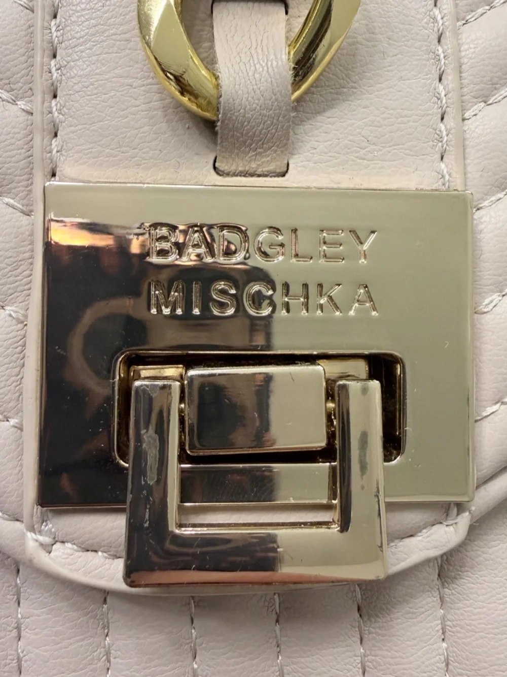 Badgley Mischka Quilted Crossbody Purse Bag Creme